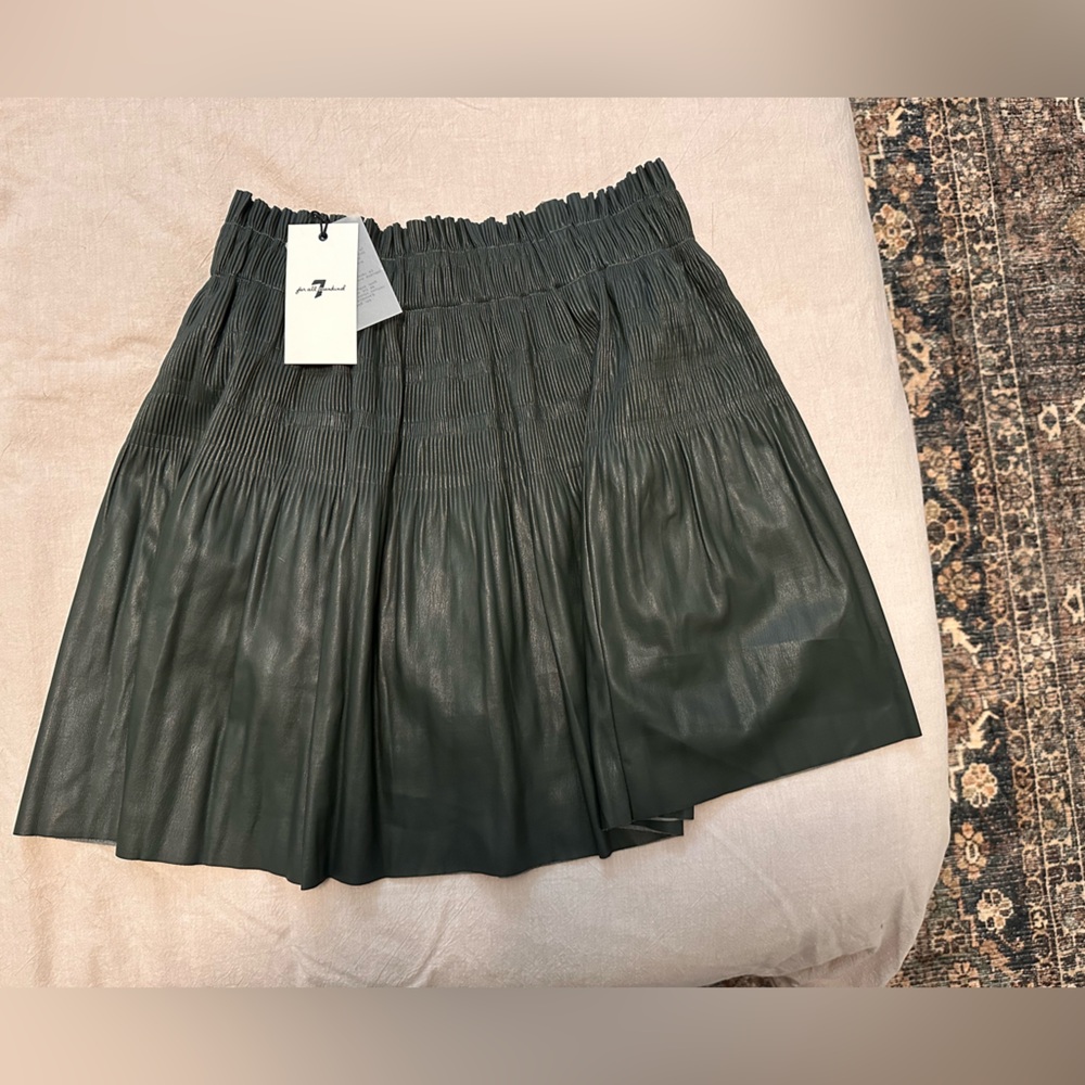 7 For All Mankind Dark Green Smocked Waist Pleated Circle Skirt